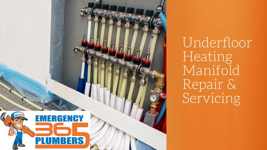 Underfloor heating pipes and Underfloor manifold with text - Heating Manifold Repair & Servicing